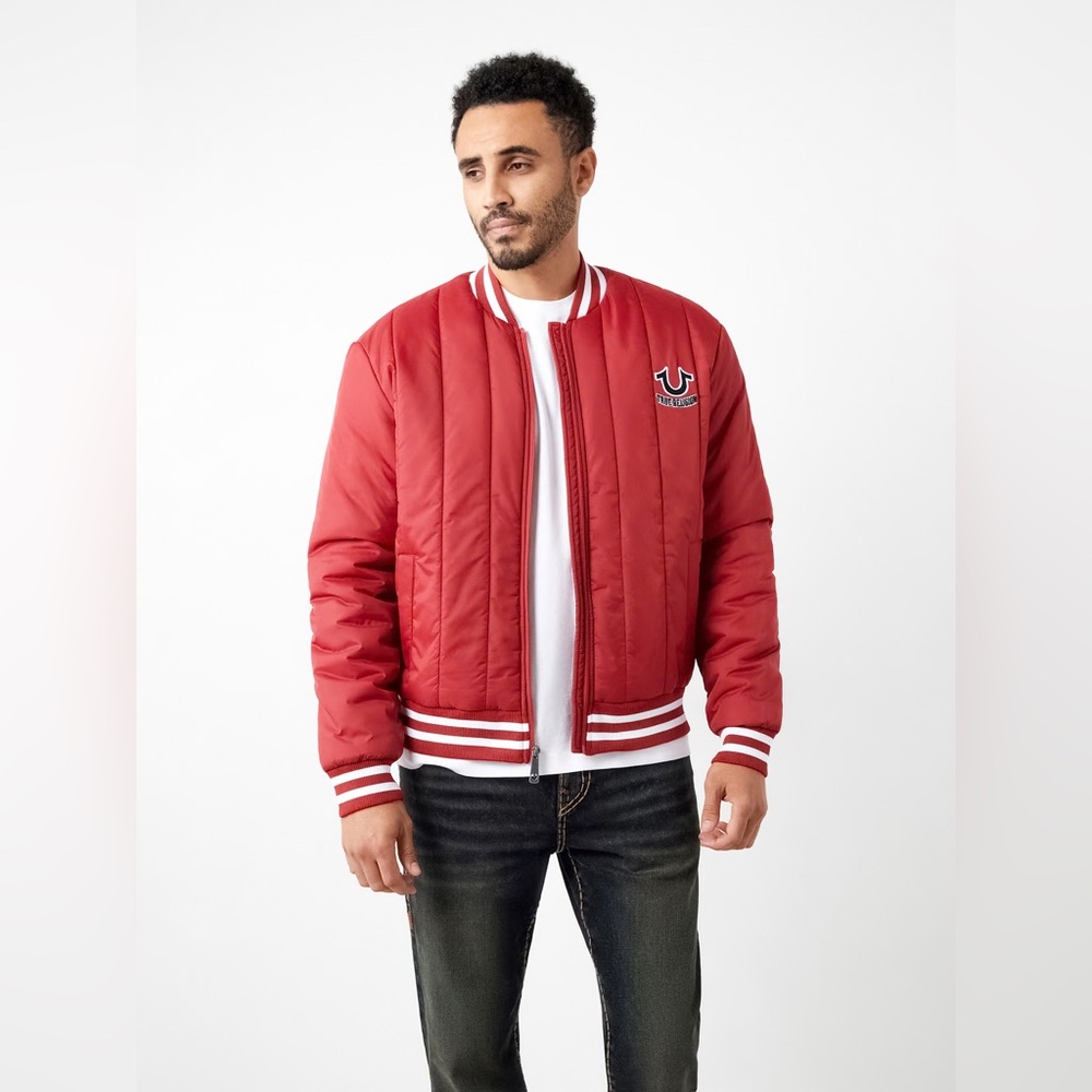 True Religion Red Dahlia Vertical Quilt Jacket